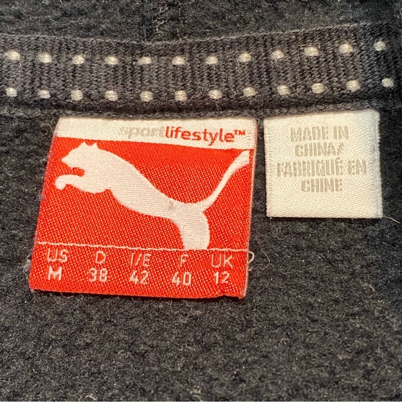 Puma Fleece Lined Embroidered Script Logo Black Kangaroo Pocket Hoodie Size M - Picture 5 of 9